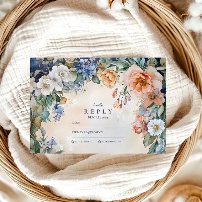 Navy Wildflower Meadow Garden Graduation  RSVP Card (Creator Uploaded)