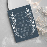 Navy Wildflower Silhouette Wreath Wedding  Menu<br><div class="desc">This elegant wedding menu features wildflowers silhouette as a wreath and initials on the back. For more advanced customization of this design,  please click the BLUE DESIGN TOOL BUTTON above! Matching items are also available.</div>