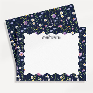 Navy Wildflower Wavy Frame Note Card