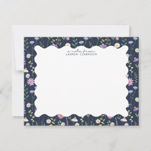 Navy Wildflower Wavy Frame Note Card