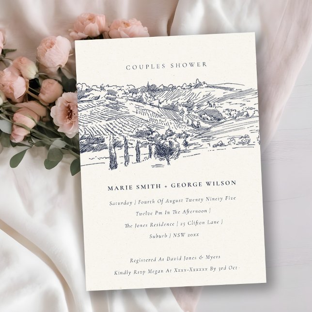 Navy Winery Mountain Sketch Couples Shower Invite (Creator Uploaded)