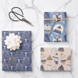 Navy Winter Christmas Wrapping Paper Sheet