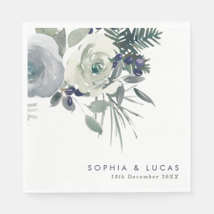 Navy Winter Floral Wedding Napkin