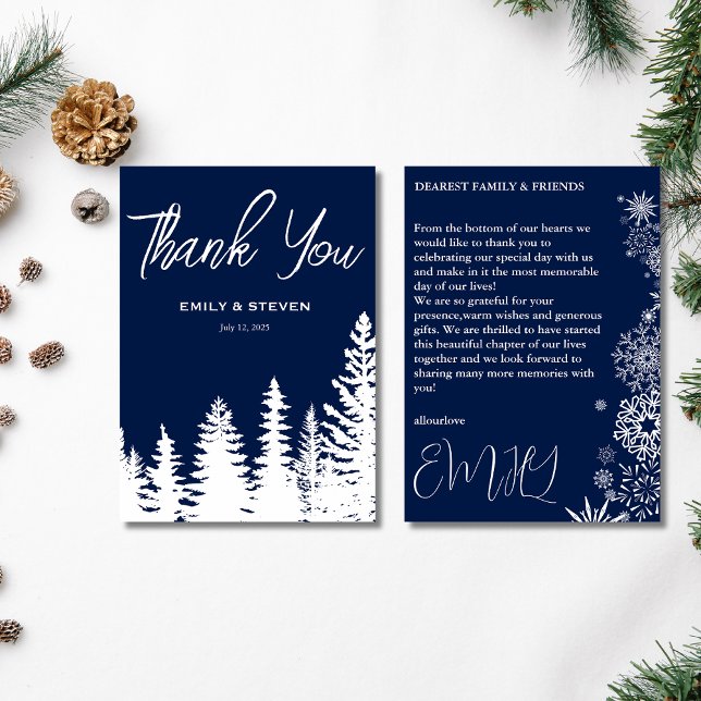 Navy winter Forest Pine wedding  Thank You Card (Creator Uploaded)