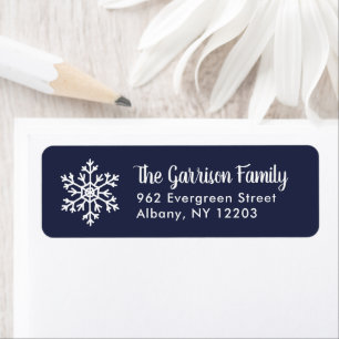 Navy Winter Snowflake Holiday Return Address