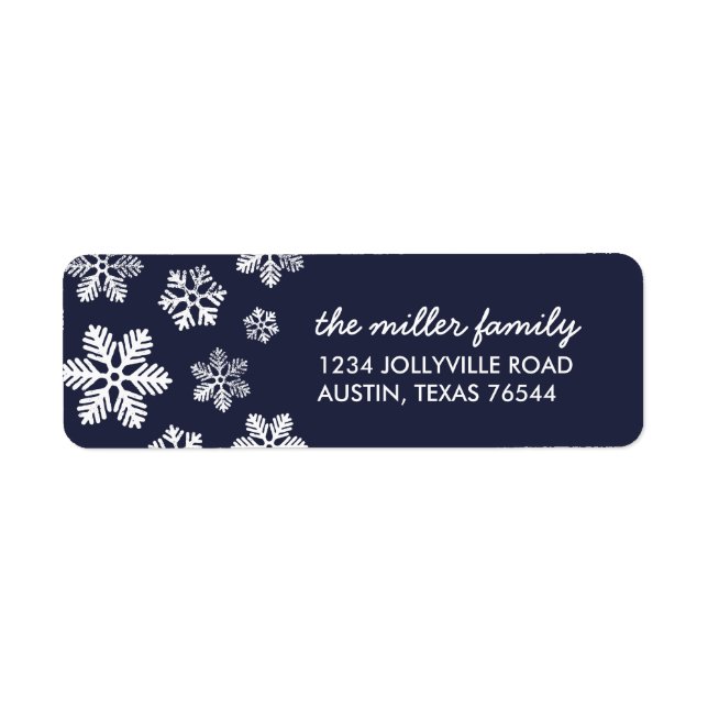Navy Winter Snowflakes Personalized Address Label (Front)