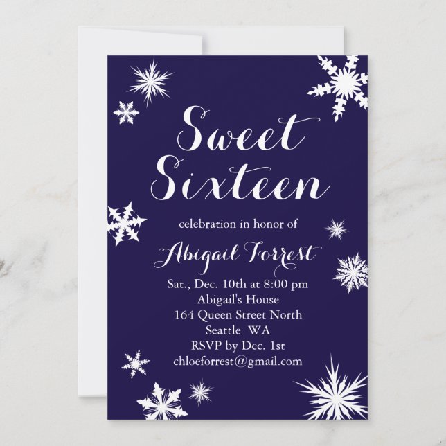 Navy Winter Sweet Sixteen Invitation (Front)