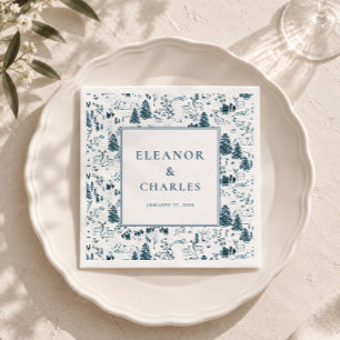Navy Winter Toile Mountain Wedding Napkins
