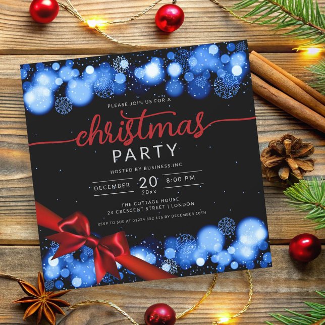 Navy Winter Wonderland Company Xmas Red Ribbon Invitation (Navy Winter Wonderland Company Xmas Red Ribbon Invitation)