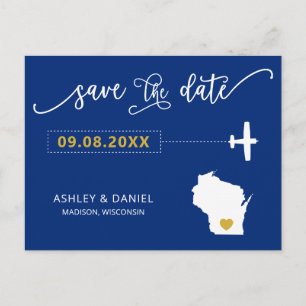 Navy Wisconsin Save the Date Map Postcard