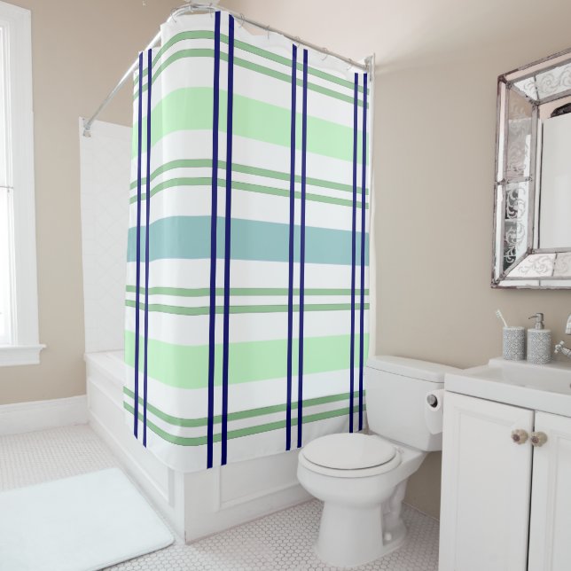 Navy With Light Blue & Green Plaid Shower Curtain (In Situ)