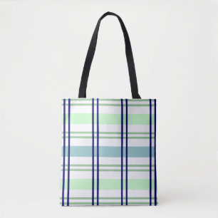 Navy With Light Blue & Green Plaid Tote Bag