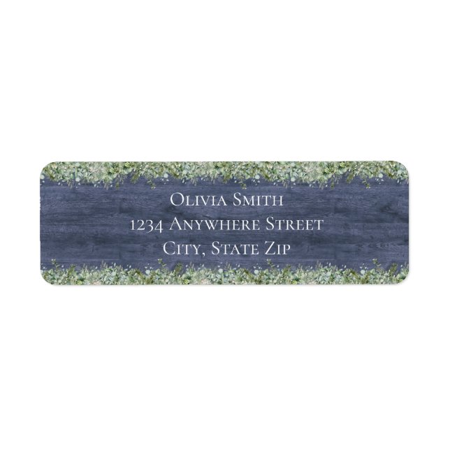 Navy Wood Eucalyptus Return Address Labels (Devant)