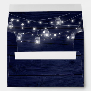  Navy Wood Mason Jars Lights Wedding  Envelopes