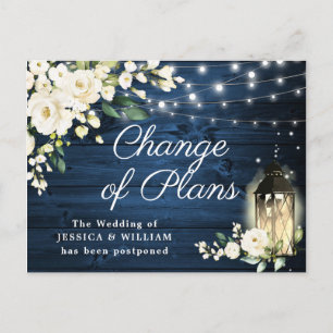 Navy Wood & White Roses Lantern  Change of Plans Postcard