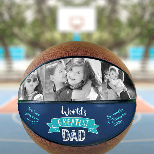 Navy Worlds Greatest Dad Fun Type Turquoise Banner Basketball