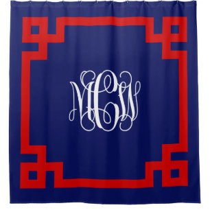 Navy Wt Vine Monogram DIY BG & Red Greek Key Frame