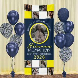 Navy & Yellow 9 Photo Collage Graduation Vinyl Banner