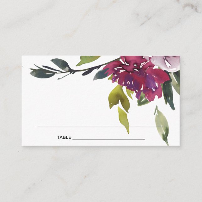 NAVY YELLOW BLUSH BURGUNDY FLORAL PLACE CARDS (Front)