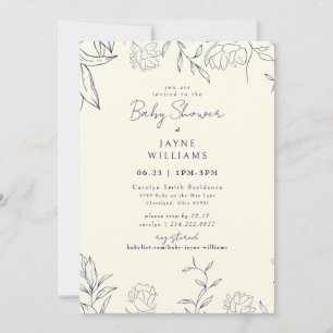 Navy & Yellow Botanical Art Neutral Baby Shower Invitation