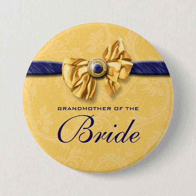 Navy yellow bridal party wedding 3 inch round button (Front)