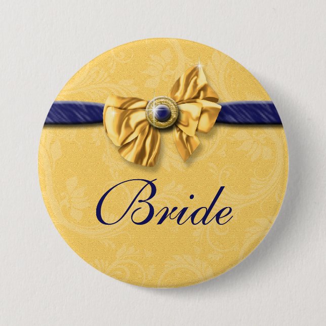 Navy yellow bridal party wedding 3 inch round button (Front)