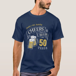Navy Yellow Cheers And Beers Any Age Birthday T-Shirt
