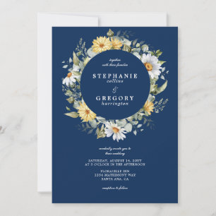Navy Yellow Florals Wedding Invitation