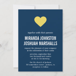 Navy & Yellow Heart Design Wedding Invitations