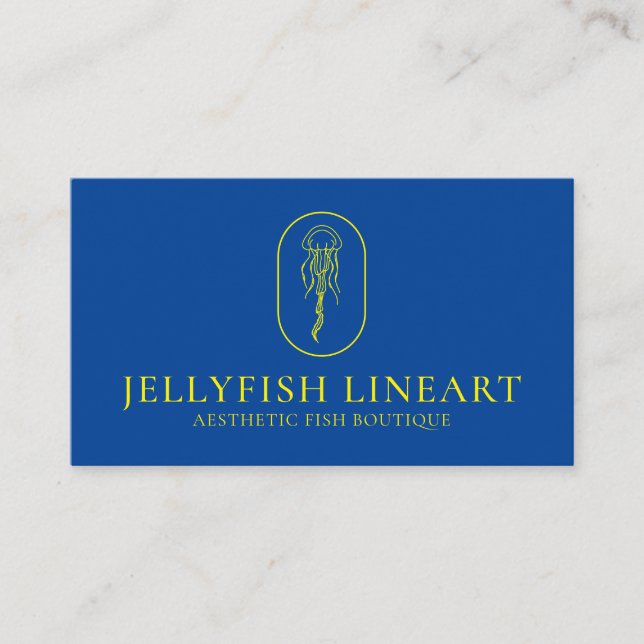 Navy Yellow Ocean Nautical Jellyfish Business Card (Front)