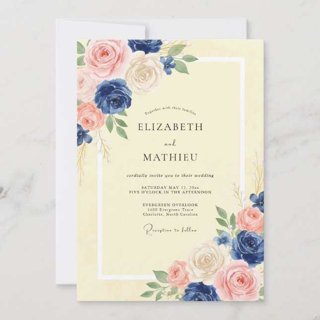 Navy Yellow Painted Wedding Invitation (Front)