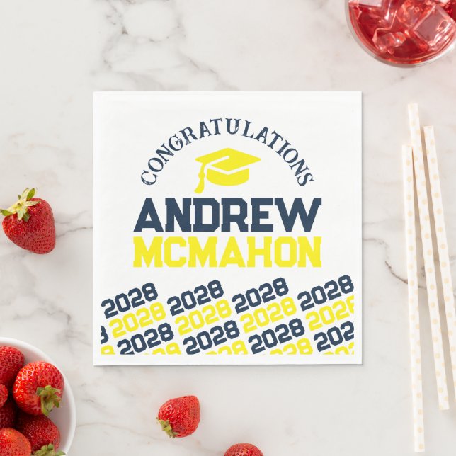 Navy & Yellow Personalized Graduation Party Paper Napkin (Insitu)