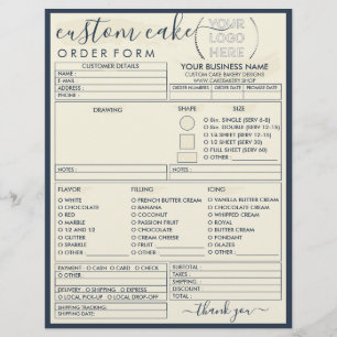 Navy Yellow Simple Modern Bakery Cake Order Form Flyer