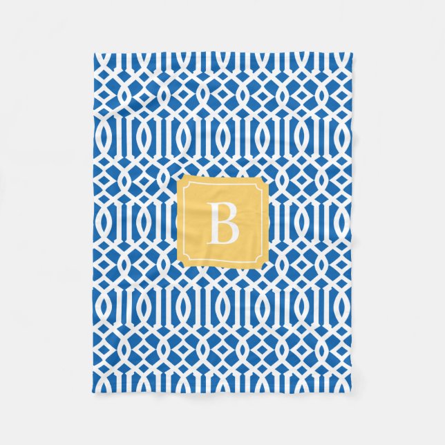Navy & Yellow Trellis | Couverture polaire (Devant)
