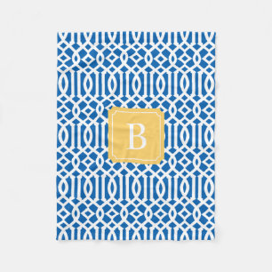 Navy & Yellow Trellis   Fleece Blanket