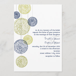 Navy & Yellow Twine Globes Wedding Invitation
