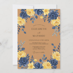 Navy Yellow Vibrant Autumnal Wedding Invitation
