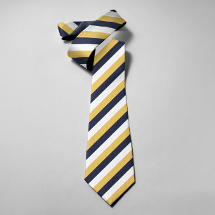 Navy Yellow White Stripes Classic Elegant Wedding Tie