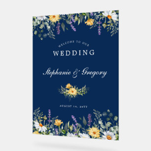 Navy Yellow Wildflower Wedding Welcome Acrylic Sign