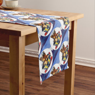 Navy Yorkie Poo Short Table Runner
