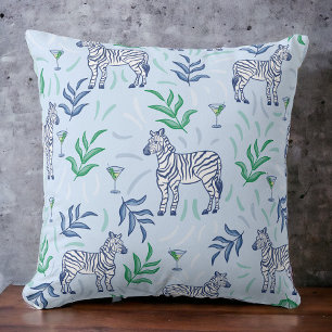 Navy Zebras Martinis Foliage Preppy Decor Blue Throw Pillow