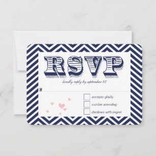 Navy Zig Zag Typography Wedding RSVP Card