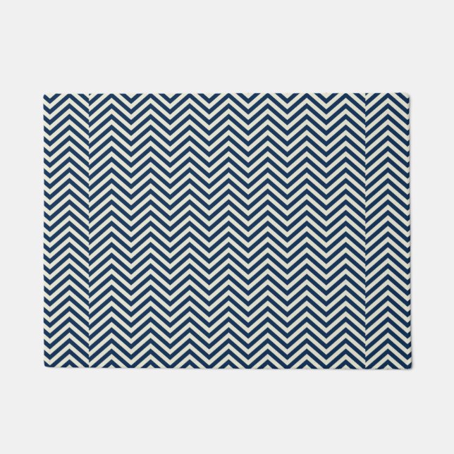 Navy Zig Zag Wave Pattern Doormat (Front)