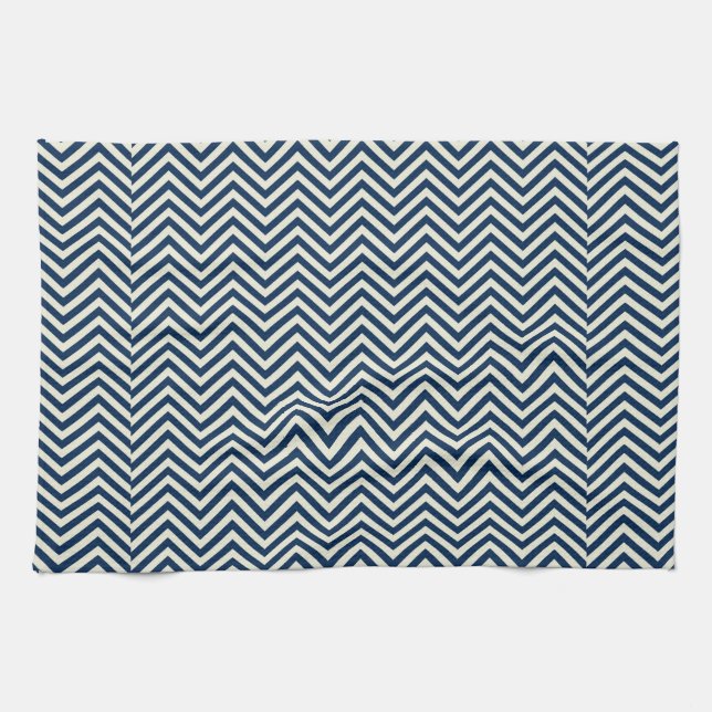 Navy Zig Zag Wave Pattern Kitchen Towel (Horizontal)