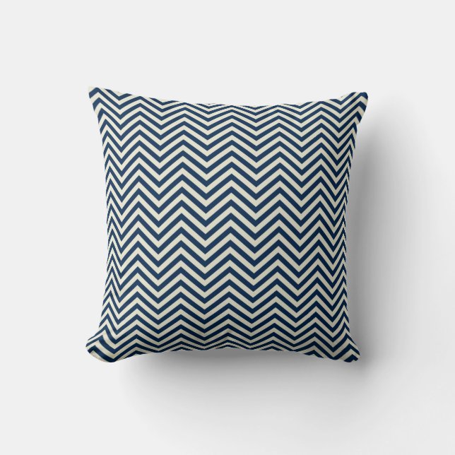 Navy Zig Zag Wave Pattern Throw Pillow (Front)