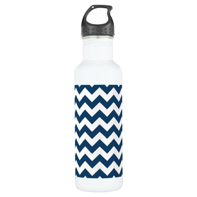 Navy Zigzag, Navy Chevron, Geometric Pattern 710 Ml Water Bottle (Front)