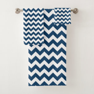 Navy Zigzag, Navy Chevron, Geometric Pattern Bath Towel Set