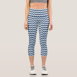 Navy Zigzag, Navy Chevron, Geometric Pattern Capri Leggings