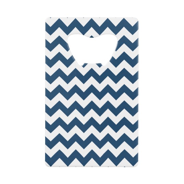Navy Zigzag, Navy Chevron, Geometric Pattern Credit Card Bottle Opener (Front)