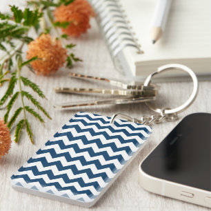 Navy Zigzag, Navy Chevron, Geometric Pattern Keychain